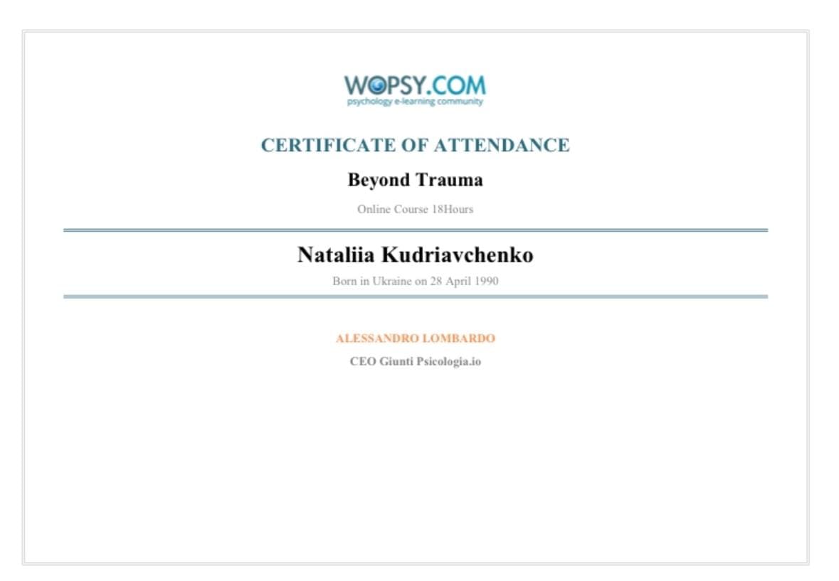 Nataliia Kudriavchenko psychotherapist