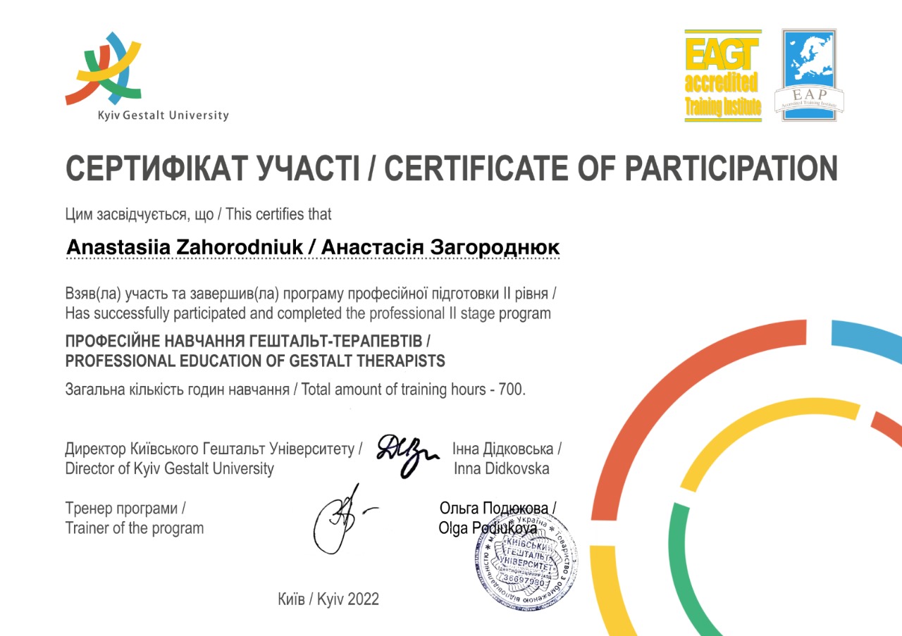 Анастасія Загороднюк психотерапевтка